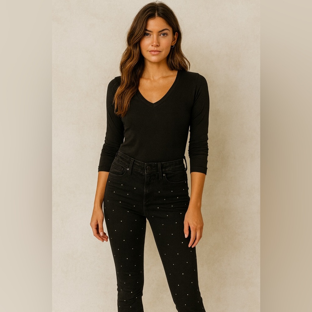 Levi’s 711 Skinny Raw Edge Diamond Gem Black Jeans Size 27